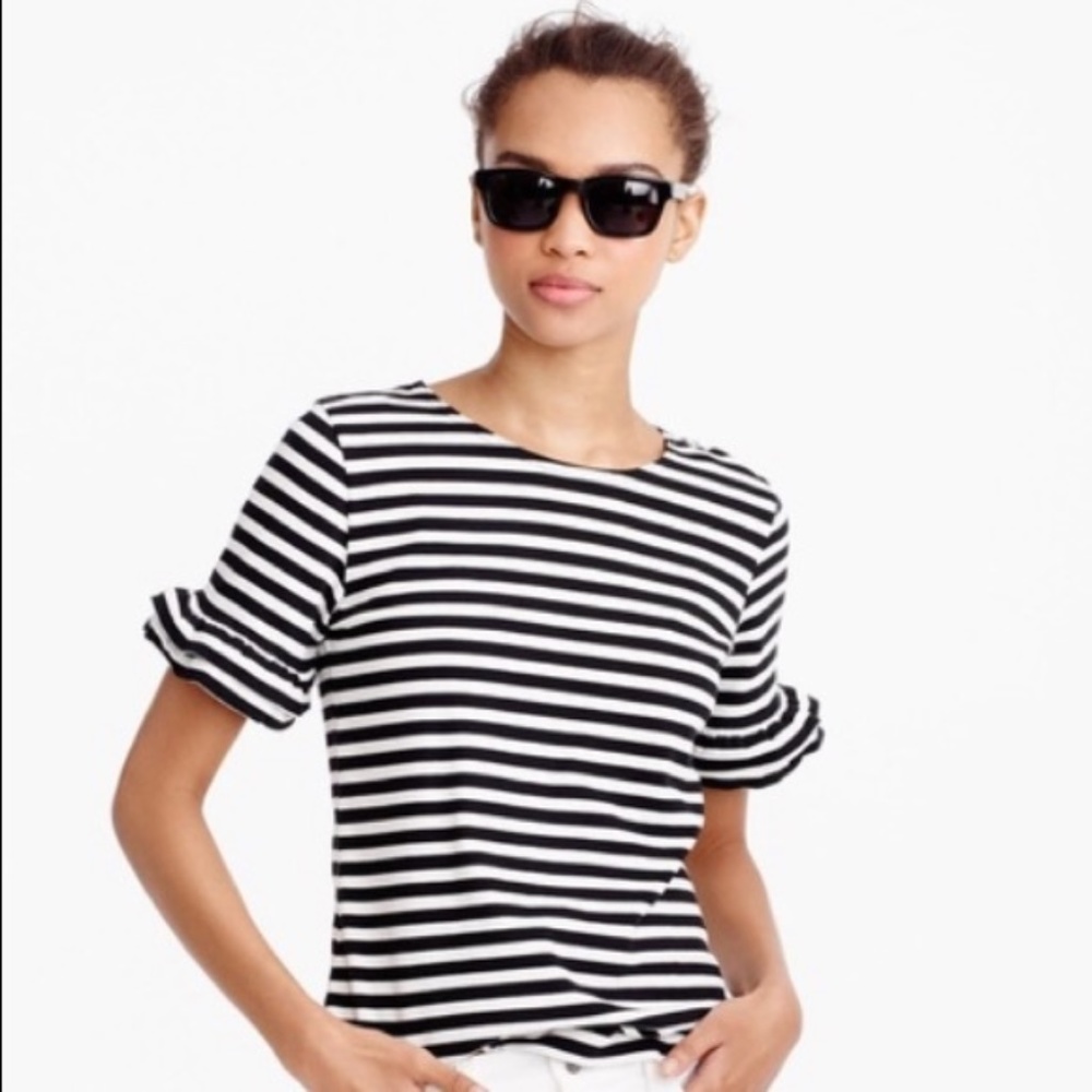 J.Crew Ruffle-sleeve T-shirt in Stripe L